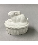 Vintage Ceramic Rabbit Bunny On Basket Container White 3x2.25x3.5 Small - $22.91 CAD