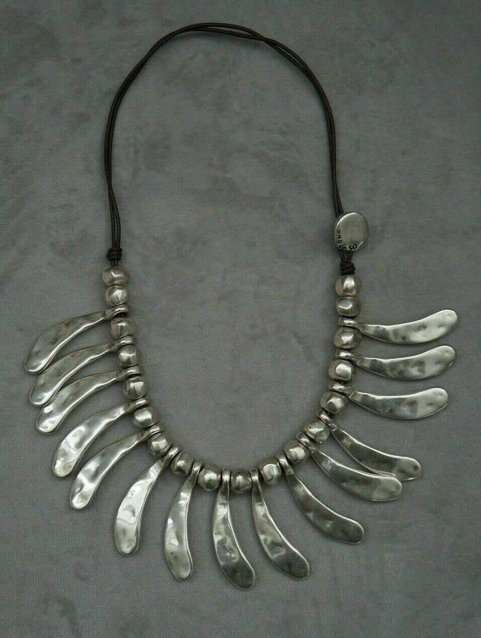 NEW Uno De 50 Stamped Silver Leather 16" Short Statement Necklace Choker - $145.00