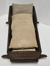 ANTIQUE 1800&#39;s Square Nail 17.5&quot; Wooden Doll Cradle with Pillows, Mattress - £108.71 GBP