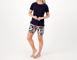 Cuddl Duds Cotton Core Scoop Tee and Shorts Pajama Set Navy/TropicLeaf, ... - £23.45 GBP