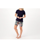 Cuddl Duds Cotton Core Scoop Tee and Shorts Pajama Set Navy/TropicLeaf, ... - £23.79 GBP
