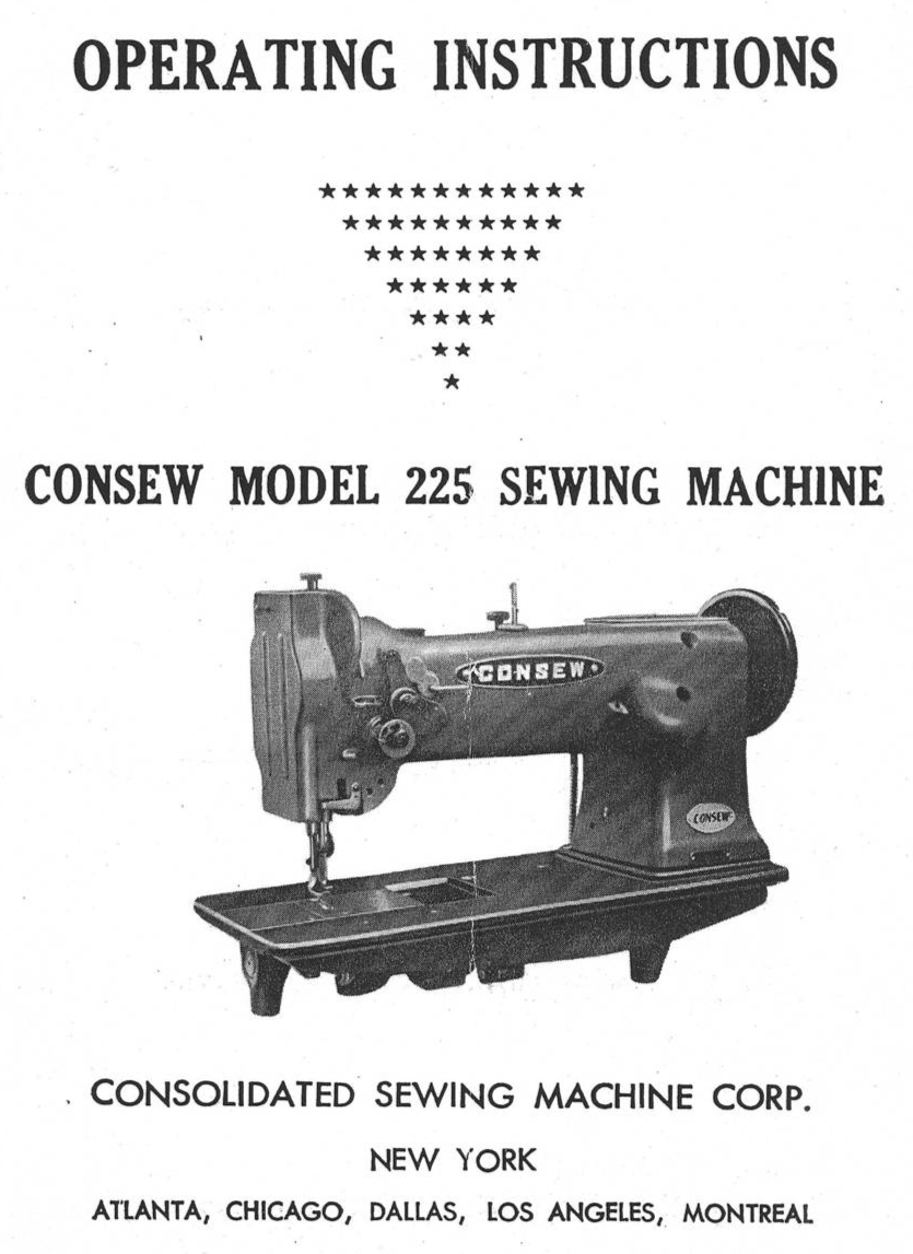 Consew 225 manual sewing machine instruction Enlarged Hard Copy - $10.99