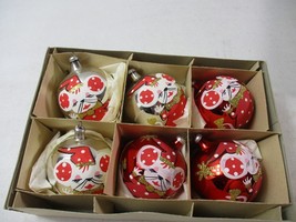 6 Vintage Red Silver Mouse Mice Inarco Italy Christmas glass Ornaments 2.5&#39;&#39; - £23.60 GBP