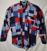Chaps Ralph Lauren Men M American Flag Button Down Long Sleeve Shirt Vin... - £38.14 GBP