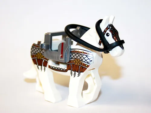 White war Horse animal with bridle knight Armor minifigure