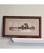 Antique Farming Community ART Sketch Wood Framed 31x17" Signed R Field - $801.23