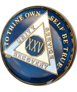 25 Year Midnight Blue AA Medallion Alcoholics Anonymous Chip Gold Tri-Pl... - $14.99