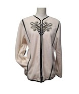 Bob Mackie Full Zip Fleece Jacket Ivory Black Embroidered Pockets Womens... - $26.87