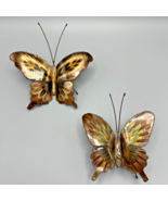 2 Handcrafted Butterflies Copper Metal Wall Art Sculpture Signed 1984 Br... - $80.00