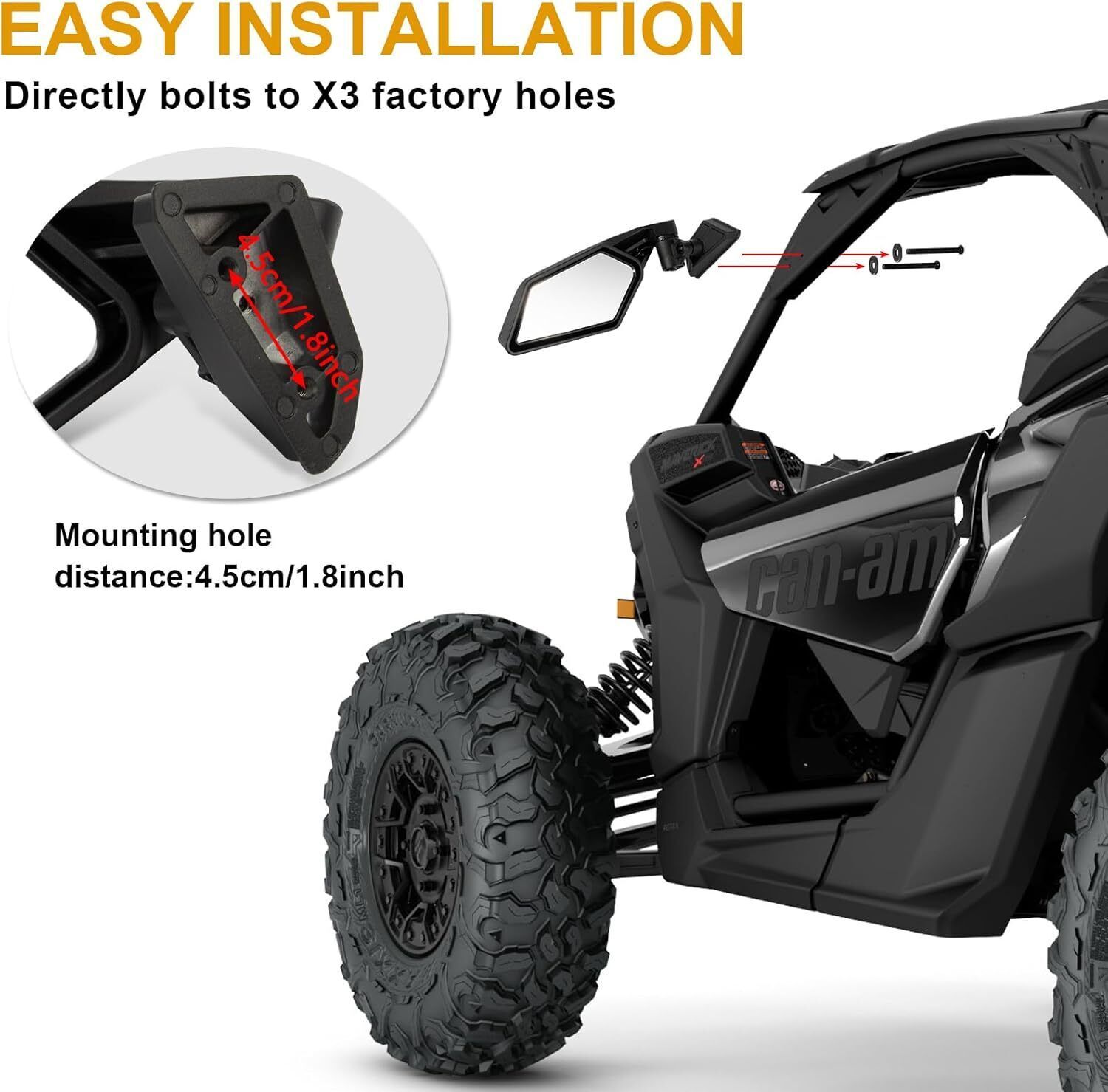 PSLER Maverick X3 UTV Side Mirrors Rear View Racing Mirrors Upgraded 360 Degree Item image 3