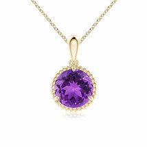 Rope-Framed Claw-Set Amethyst Solitaire Pendant in 14K Yellow Gold (AAA, 8MM) - £310.99 GBP