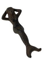Sitting Mermaid Figurine Rustic Brown Cast Iron Nautical Repro Shelf Sitter - $14.00