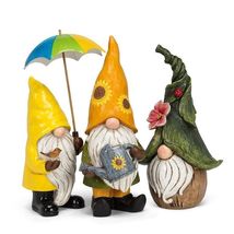 Yellow Raincoat Gnome Statue with Umbrella Beard Black Boots 13.5" High Resin image 3