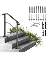 VEVOR Handrails for Outdoor Steps, 2 to 3 Steps, Black, Wrought Iron Handrail - $62.99