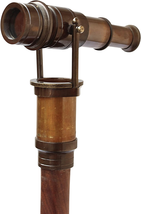 Antique Brass Hollywood Walking Stick Collectors Telescope Wooden Walk Cane Mari - £38.19 GBP