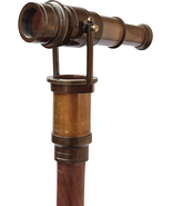 Antique Brass Hollywood Walking Stick Collectors Telescope Wooden Walk Cane Mari - $47.92