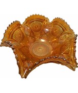 Vintage Imperial Hobstar 12 1/2&quot; Marigold Amber Carnival Glass Crimped 6... - $67.32