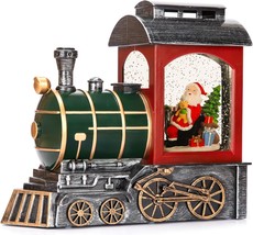 Santa Red Train Christmas Snow Globe Lantern Glittering Light Up Musical... - $106.82