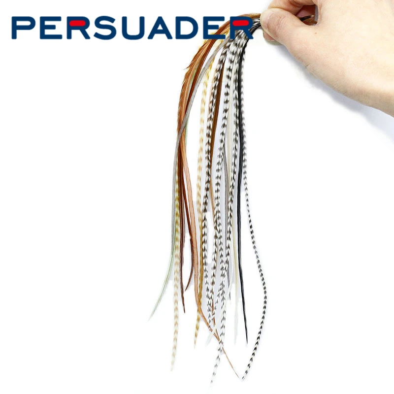 Persuader 10feathers pack Whiting rooster saddle 6-9&#39;&#39; long mixed NAT colors dry - £33.05 GBP