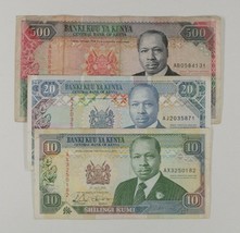 Kenia 3-Notes Moneda Juego 1989-1994 10 , 20 &amp; 500 Chelín - $79.17