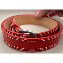 Ladies Casual Belt Double Stitching-Red with White Stitches 37&quot; Size Large - £12.70 GBP