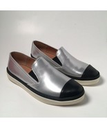 Andre Assous Danielle Cap-Toe Leather Skate Sneaker Slip On Silver Black... - $68.13 CAD