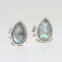 Natural Blue Fire Labradorite Gemstone Earrings, Birthstone Earrings, 925 Sterli - £17.78 GBP