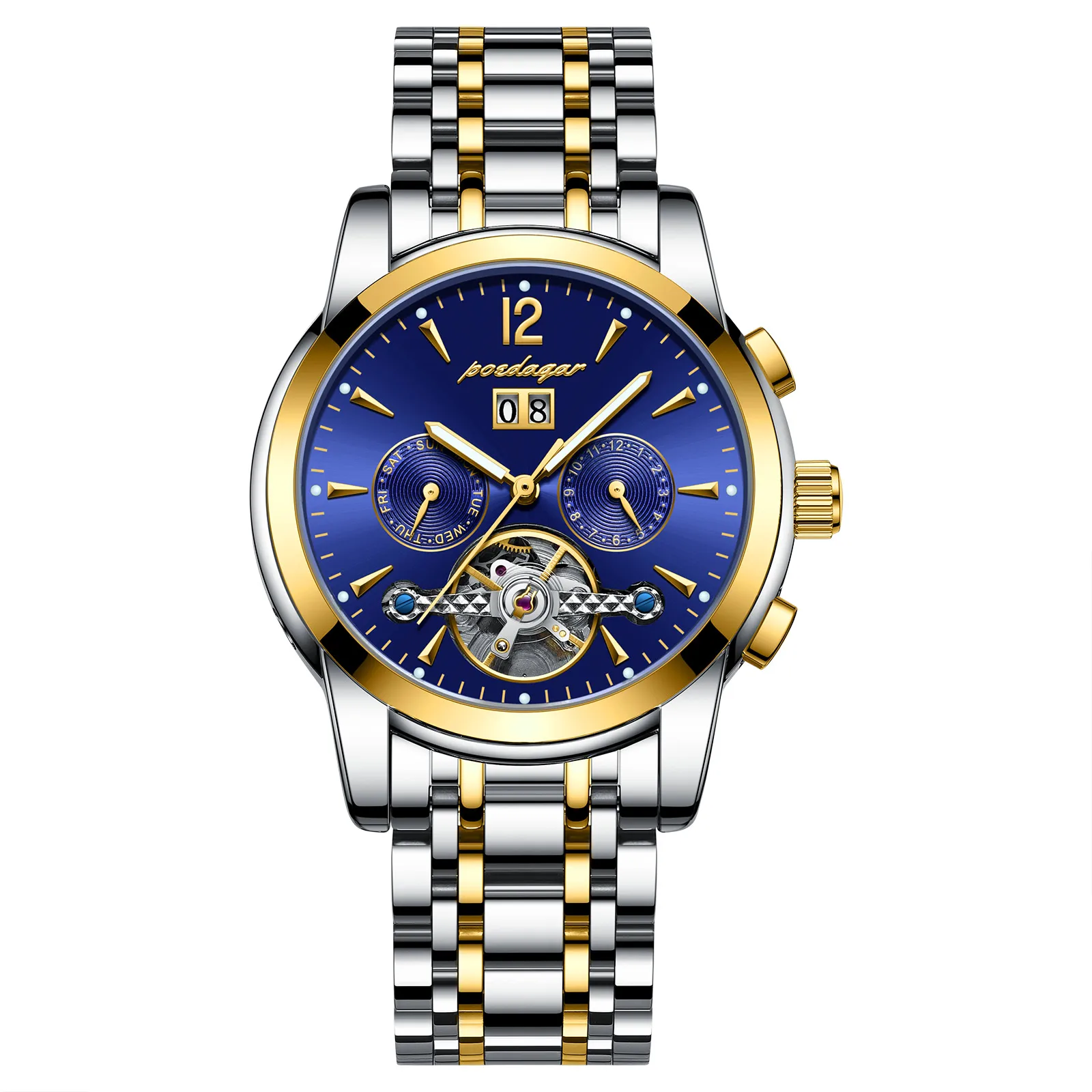 POEDAGAR Automatic Mechanical  Wristwatch Tourbillon Waterproof Date&amp;Week Stainl - £122.77 GBP