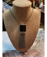 Vintage Long Black Silver Tone Necklace 22&quot; Ext.  Signed Tag WHBM - $20.79