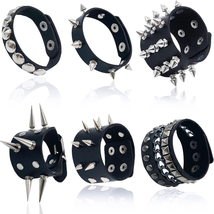 6 Pieces Punk Studded Bracelet Goth Bracelet Leather Rivets Spike Bracelet Cuff  - £11.30 GBP