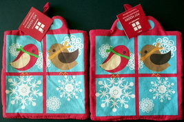 Essential Home ~ Two (2) Woodland Creature, Birds In Window, 7&quot;x6&quot; ~ Pot Holders - £15.86 GBP