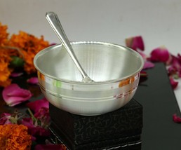 999 solid pure silver handmade utensils bowl and spoon, kids serving ves... - £124.29 GBP