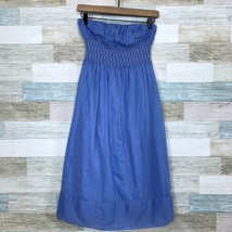 J Crew Cabana Strapless Midi Dress Blue Smocked Waist Cotton Casual Womens 2 - £25.84 GBP