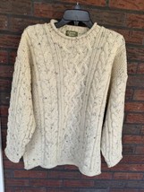 Speckled Fisherman Sweater Small Cable Knit Country Scene 100% Wool Long Sleeve - £56.95 GBP
