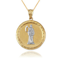 Two-Tone Yellow Gold Santa Muerte Medallion Pendant Necklace - £150.97 GBP+