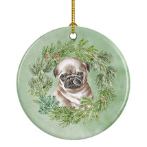 Pug Puppy Fawn Head Tilt Christmas Wreath Ceramic Ornament Christmas Tree Hangin - £27.71 GBP