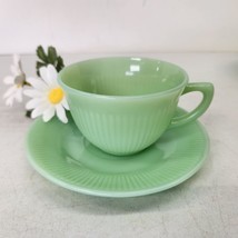 Vintage Fire King Jadeite Jane Ray Ribbed Coffee / Tea Cup And Saucer - £13.12 GBP