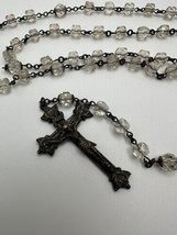 Vintage Sterling Silver Crystal Creed Ornate Cross Rosary 32” Loop - £139.55 GBP