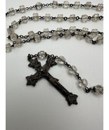 Vintage Sterling Silver Crystal Creed Ornate Cross Rosary 32” Loop - £140.12 GBP