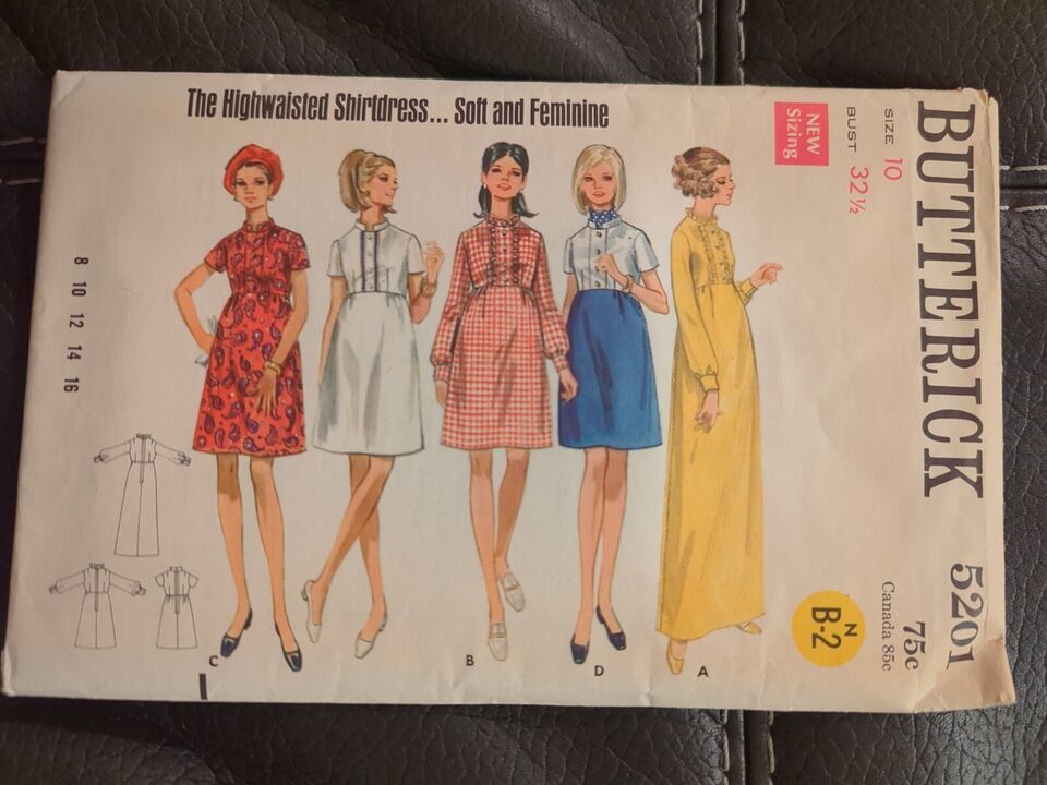 Vintage Butterick Highwaisted Shirtdress Pattern #5201 Size 10 Partial CUT - $9.49