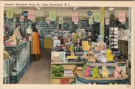 Greenwich Rhode Island Earnshaw Interior View Drug Store Linen Postcard V20 - £8.82 GBP