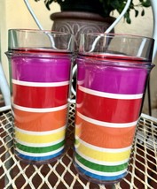 Vintage 1982 Thermo-Serv Cups Rainbow Candy Stripe Tumblers USA Mug Unbr... - $27.12