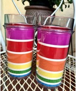 Vintage 1982 Thermo-Serv Cups Rainbow Candy Stripe Tumblers USA Mug Unbr... - £21.42 GBP