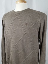 IZOD Crewneck Sweater Mens Medium 100% Cotton Brown  Diamond Pattern  - $13.99