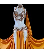 Gold Belly Dance Costume: Handmade Crystal Showgirl Dress - $659.00