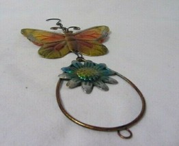 HANDCRAFTED STAINED GLASS BUTTERFLY &amp; SUNFLOWER METAL SUNCATCHER - £6.86 GBP