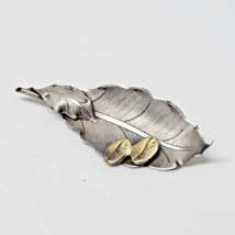 Vintage Signed 900 Silver - Coffee Bean Leaf  Brooch Pin - $44.95