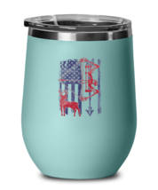 Hunting Wine Glass Hunting Bow Deer American Flag Teal-WG  - $25.95