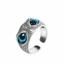 Gift Jewelry Adjustable Demon Vintage S925 Sterling Silver Owl Eye Ring Statemen - £8.20 GBP
