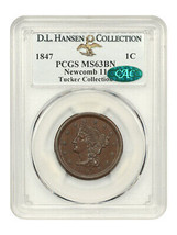 1847 1c PCGS/CAC MS63 BN (N-11) ex: D.L. Hansen/Tucker - £1,627.87 GBP